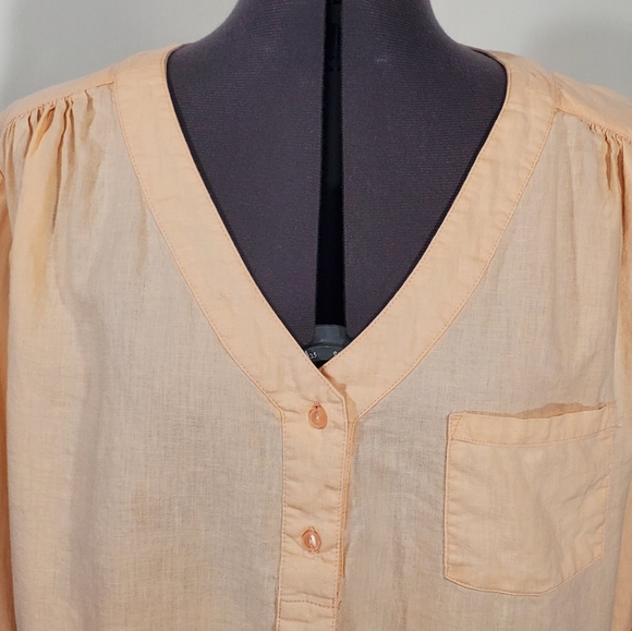 Sandro Linen Blend Henley Top Plus Size 1X Peach - Picture 2 of 8